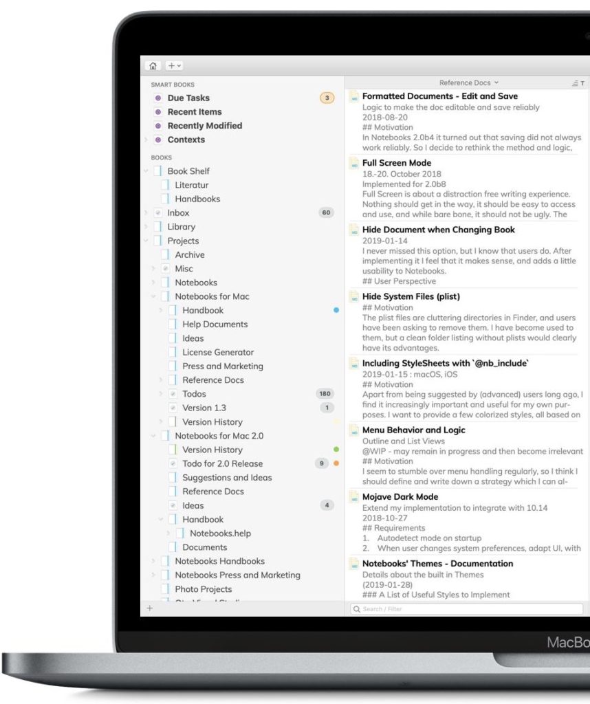 A Hierarchy of books and documents in Notebooks for Mac