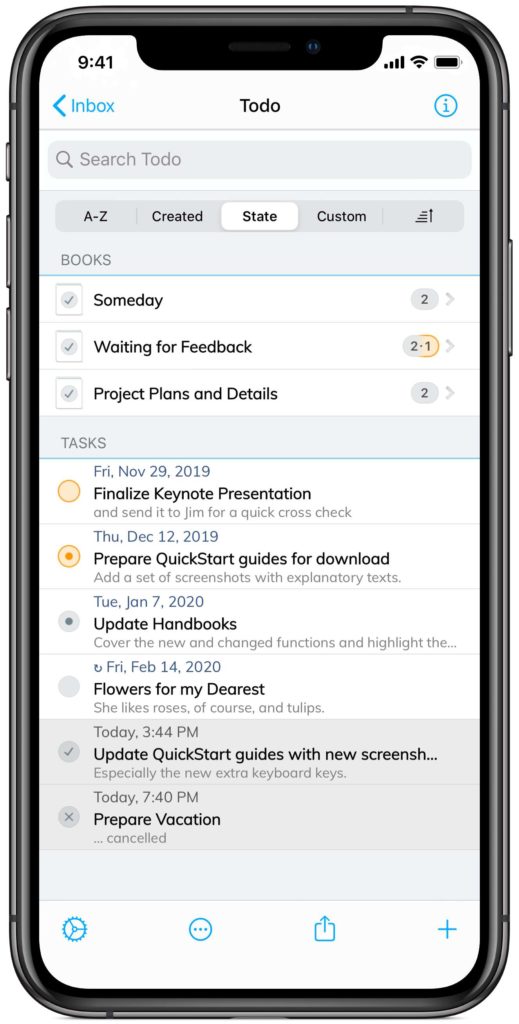 iPhone X showing tasks