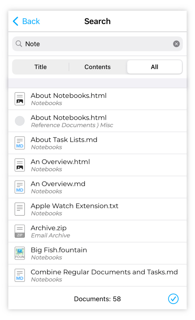 Search in Notebooks on an iPhone