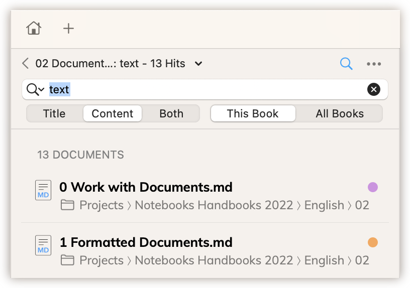 Search the contents of Notebooks.
