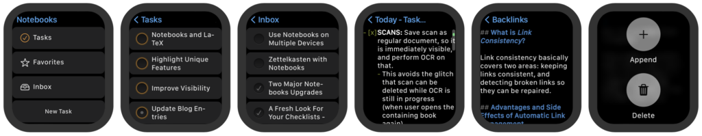 Notebooks Watch App Screens